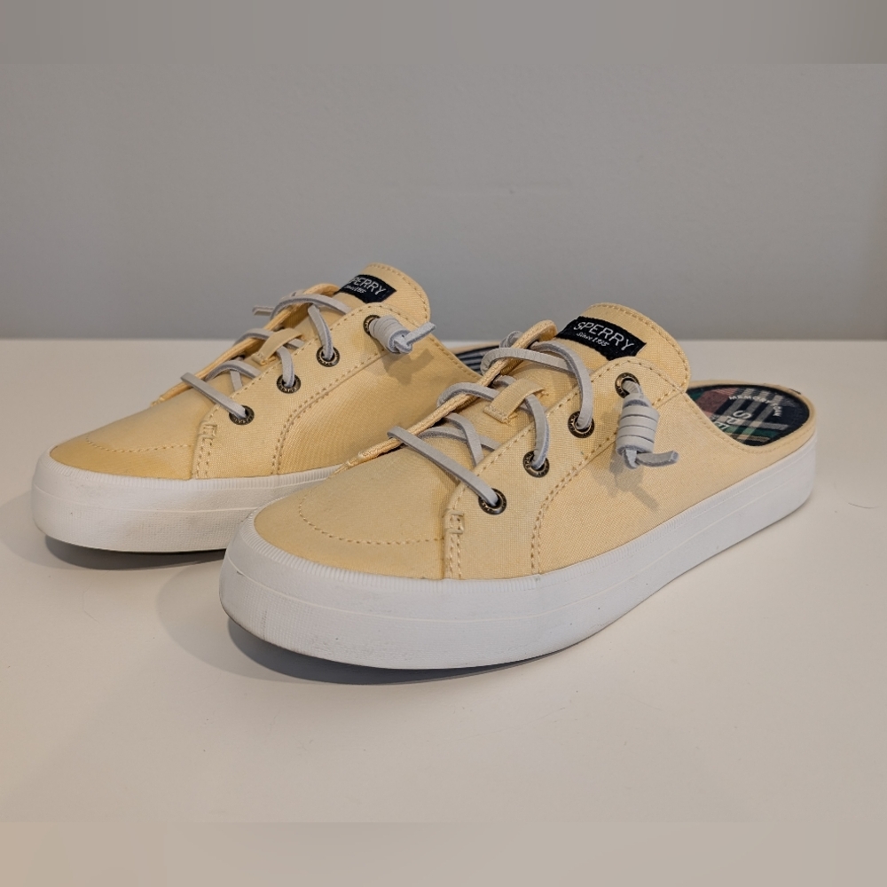 Sperry Crest Vibe Yellow Chambray Mule Sneakers Women Size 8